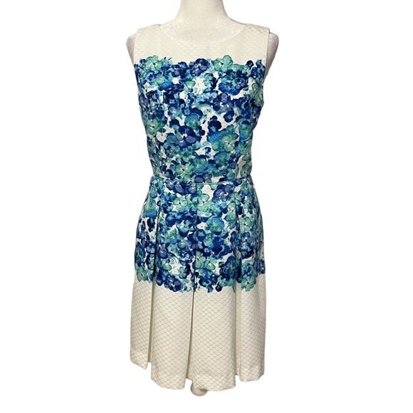 Tahari ASL Dress Pleat Skirt Sleeveless Navy White Floral Size 8 - Picture 1 of 7
